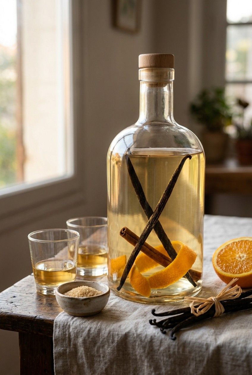 Bouteille de rhum arrangé à la vanille de Madagascar avec cannelle et zeste d'orange