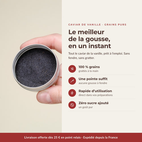 Caviar de vanille 100 % grains grattés à la main, prêt à l'emploi, zéro sucre ajouté - Comptoir Manitra